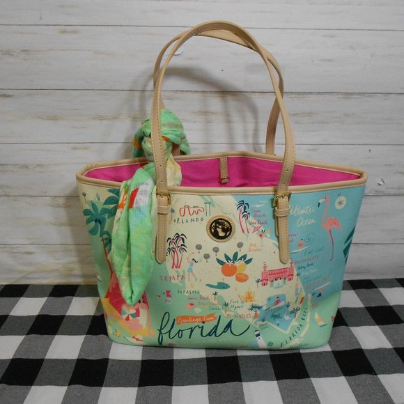 MINTY! SPARTINA 449 FLORIDA LARGE TOTE BAG PURSE Travel W/ SCARF